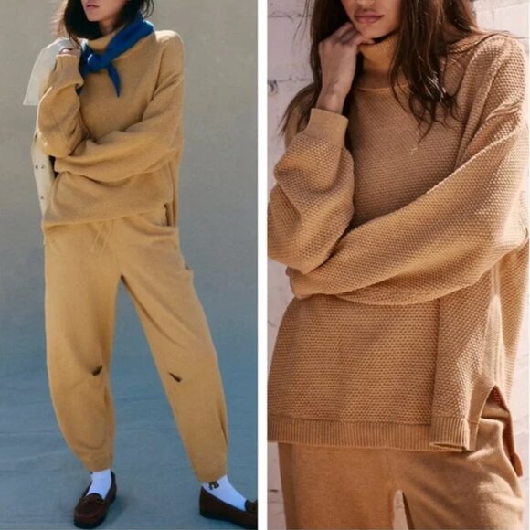 ✨ SALE✨ Free People Hailee Turtleneck Knit Set - Mustard Sunset Yellow Tan - Picture 2 of 4